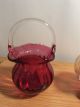 Antique Cranberry Glass Pitcher And Basket Ribbed Applied Handle,  Hand Blow Pitchers photo 2