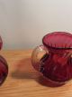 Antique Cranberry Glass Pitcher And Basket Ribbed Applied Handle,  Hand Blow Pitchers photo 6