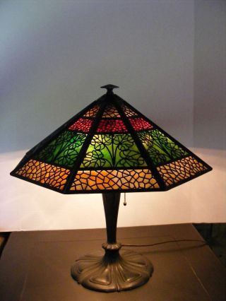Antique Bradley & Hubbard Nouveau Scenic Slag Glass Lamp Arts & Crafts photo