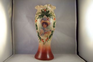 Antique Hand Painted Bristol Blown Glass Vase Christmas Victorian Theme 2s217 photo