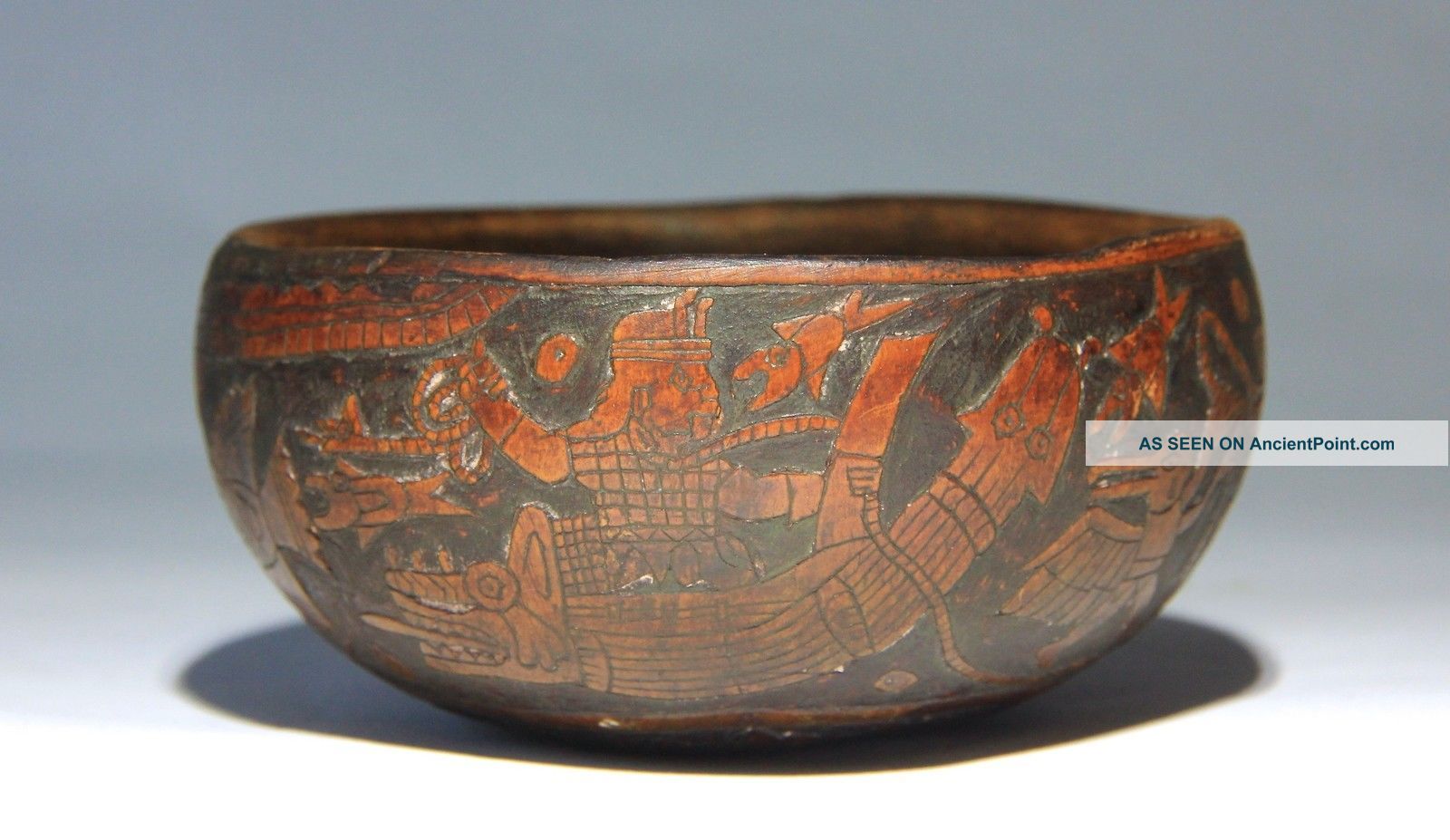 Ancient Pre Columbian Moche Gourd Ritual Vessel With Incised Deities 100 - 700 Ad The Americas photo