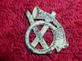 Viking Norsk Bronze Amulet Applique War Horn & Axe 8th Century Ad (874) photo