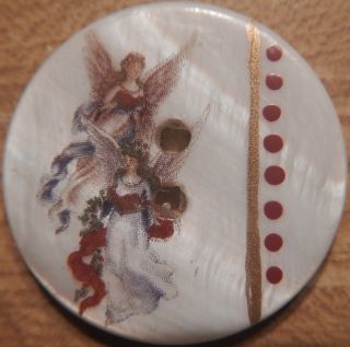 Antique Vintage Angel Motif,  Hand Painted White Glass Disc Sew - Thru Button.  1 1 photo
