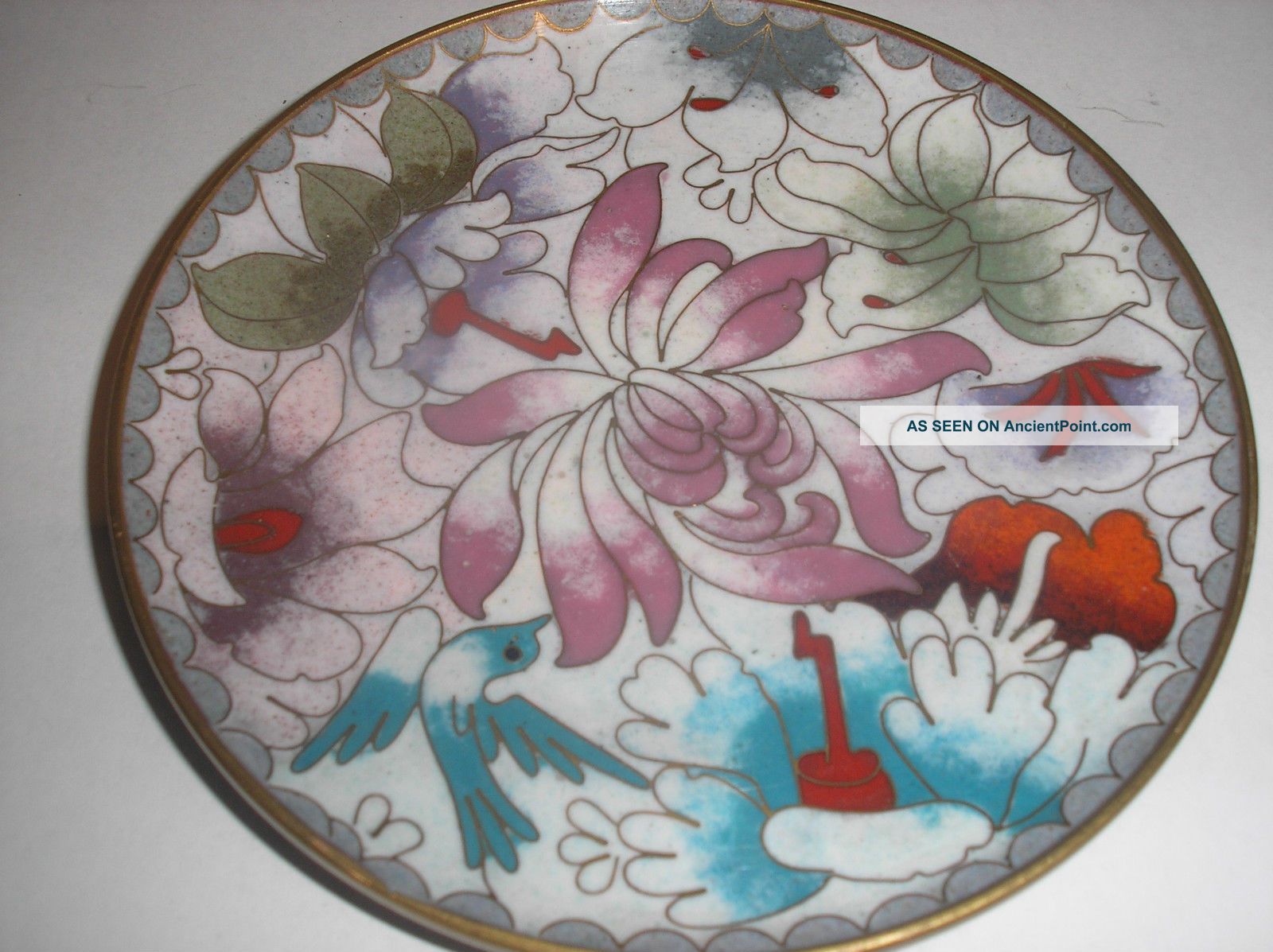 Cloisonne Dish 12.  5 Cm Diameter Bird With Flowers Other Japanese Antiques photo