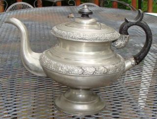 Antique American Pewter Embossed Teapot,  Probably Armitages & Standish, photo
