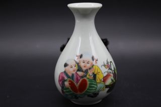 Exquisite China Jingdezhen Porcelain Famille Rose Two Little Boys The Vase photo
