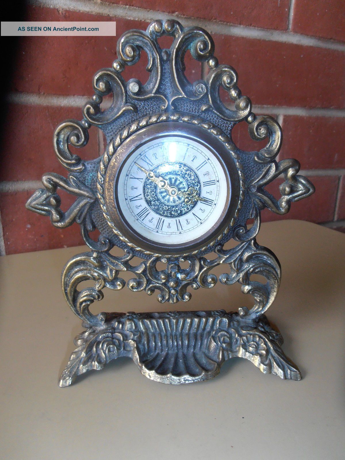 Antique Clock Metal Brass Mantle Clock Windup Rear German Value Clocks photo