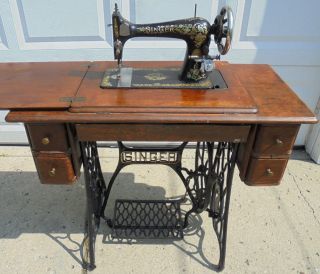 1909 Model 27 Singer Treadle Sewing Machine Industrial Strength W/ Attachments photo