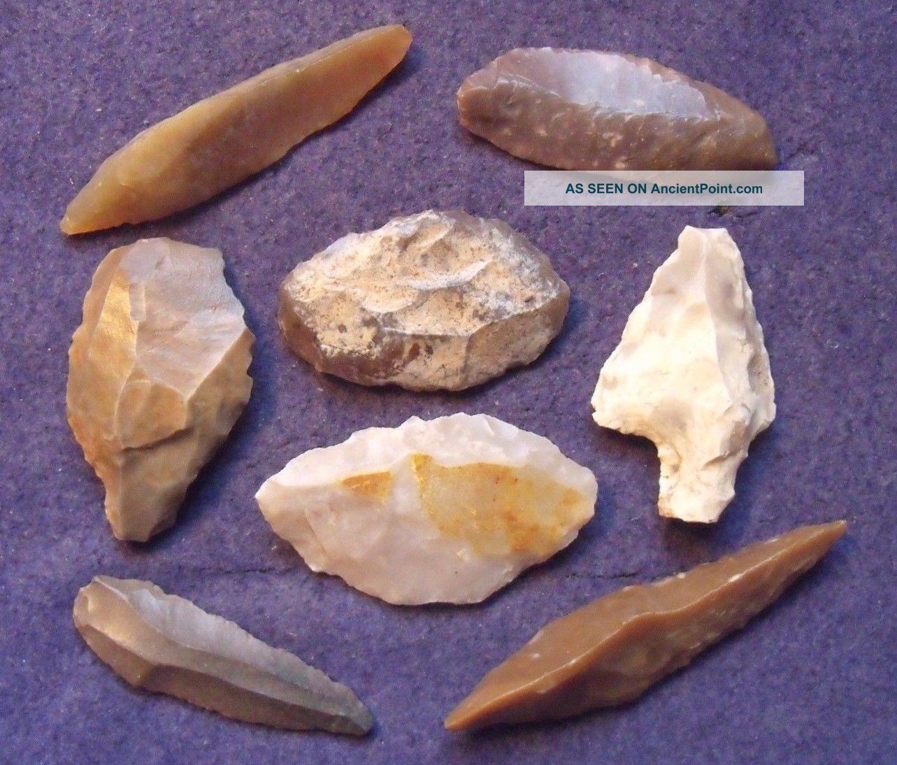 4 Paleolithic Aterian Tools (points And Scrappers),  And 4 Mesolithic Blades Neolithic & Paleolithic photo