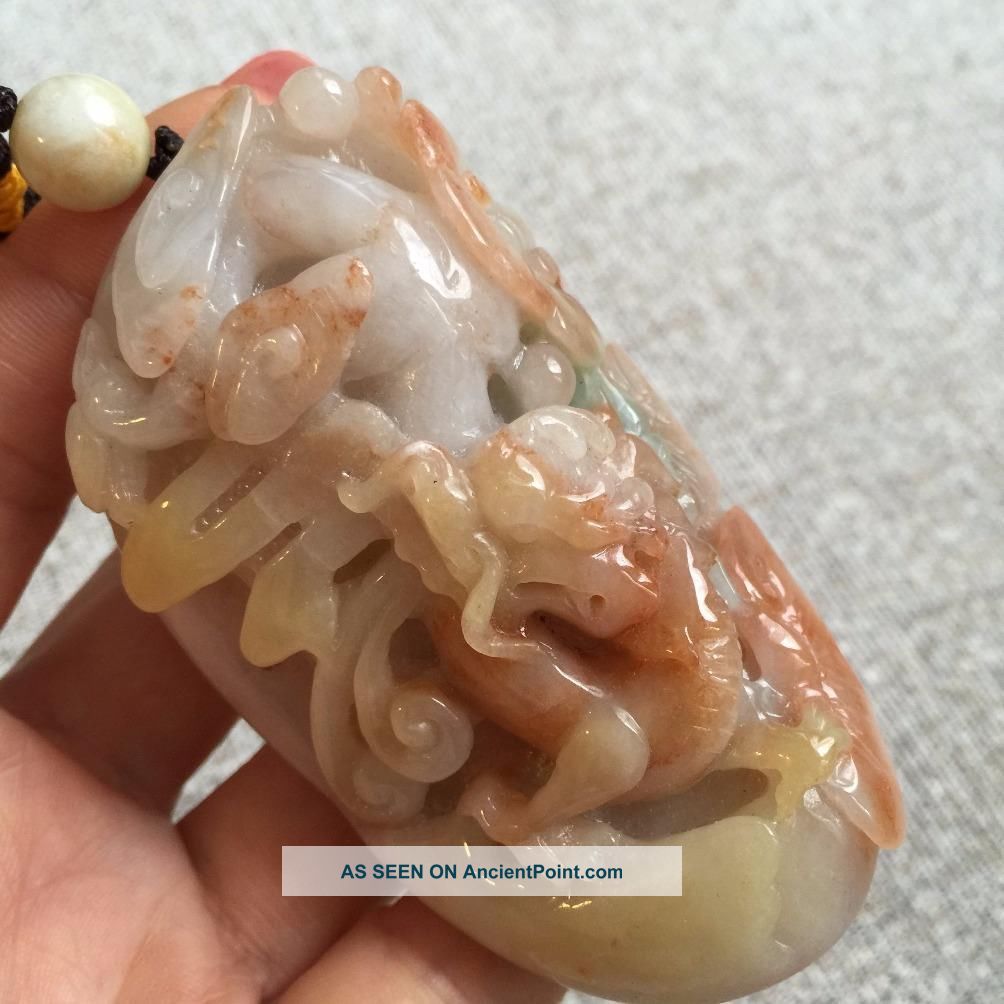 Chinese Natural Hand Carved Old Jade Jadeite Dragon Pendant Grade A P65 Necklaces & Pendants photo