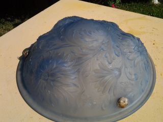 French Art Deco Frosted Blue Glass Ceiling Light Lamp Cover,  Flowers Design photo