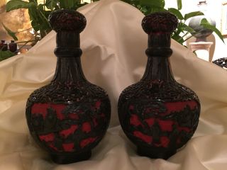 Black And Red Chinese Cinnabar Vases photo