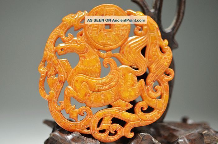 Ingenious Chinese Old Jade Hand Carved Jade Tablets - Horse A4 Necklaces & Pendants photo