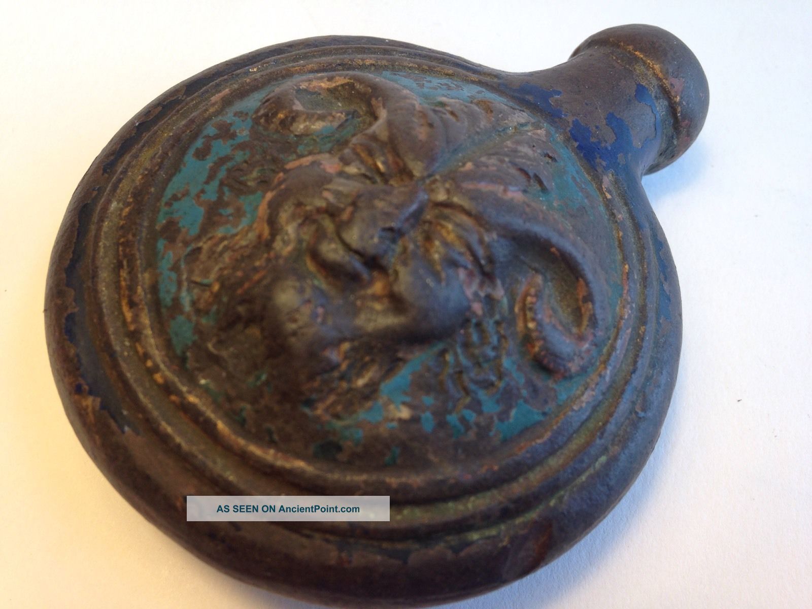 16th 17th ? Century Clay Ceramic Bottle Devil Gilded Painted Very Weird Unusual British photo