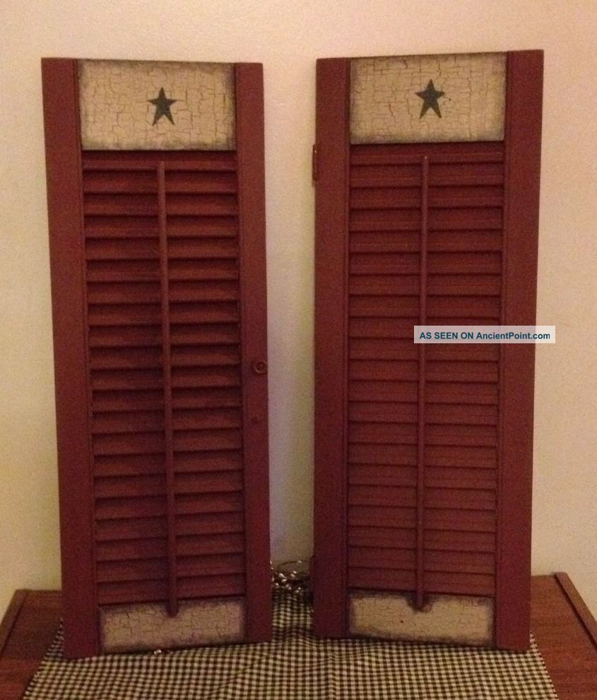 Primitive Wood Shutters Large Crackle Country Farmhouse Decor Burgundy/ Tan Primitives photo