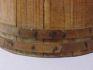 Antique Large Size Wood Firkin Pail Bucket W Old Style Hoopsbamboo Handle photo