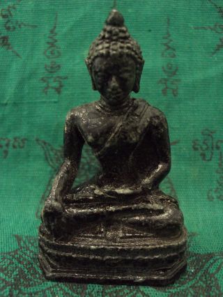 Phra Chiang Saen Subduing Mara Buddha Statue Antique Thai Buddhist Amulet photo