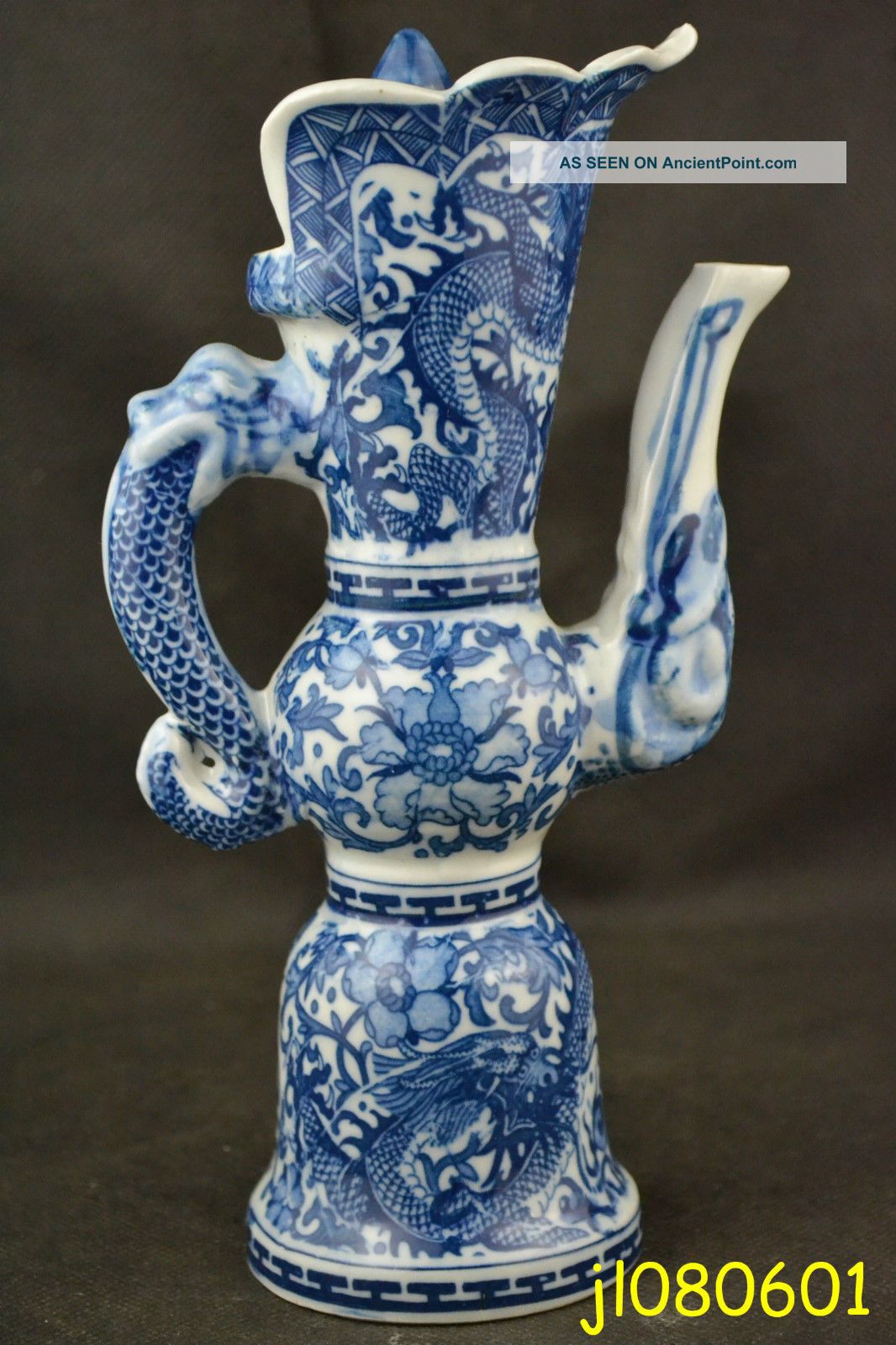 Collectible Blue And White Porcelain Painting Dragon Teapot Qianlong Mark Porcelain photo