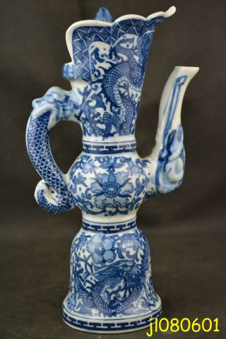 Collectible Blue And White Porcelain Painting Dragon Teapot Qianlong Mark photo