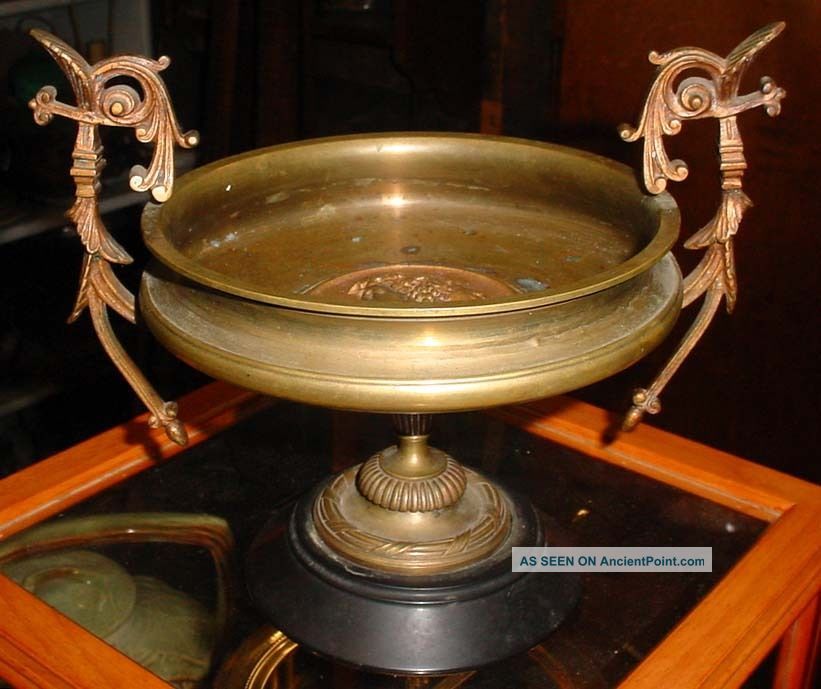 Antique Aesthetic Neoclassical Bronze 19thc Figural Medallion Tazza Compote N/r Metalware photo
