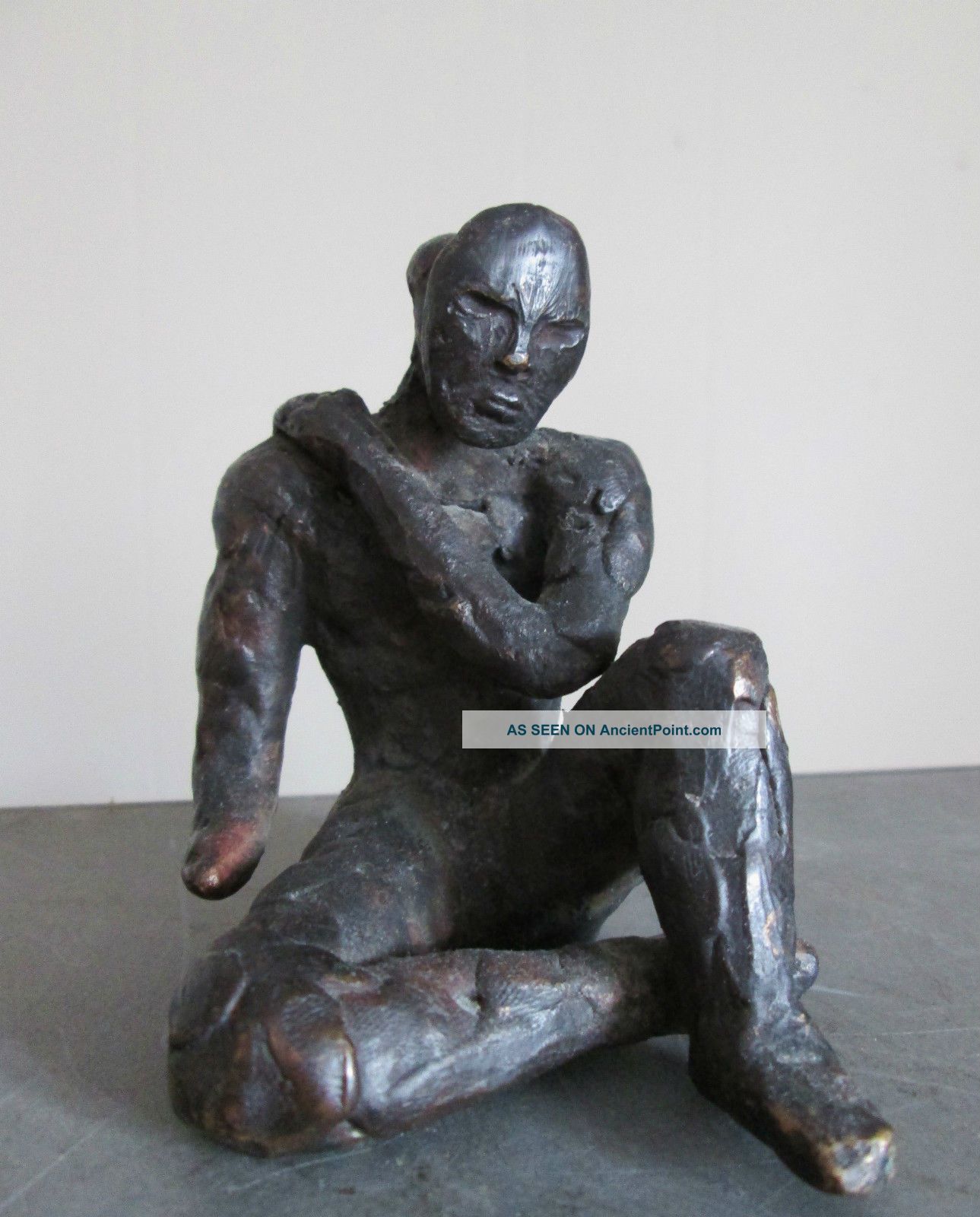 Vintage Cubist Surrealist Abstract Bronze Sculplture Figure Of Man Wearing Mask Metalware photo