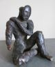 Vintage Cubist Surrealist Abstract Bronze Sculplture Figure Of Man Wearing Mask Metalware photo 2