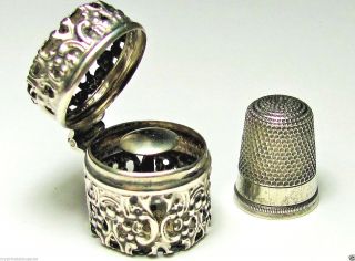 Rare Antique Victorian Webster Sterling Silver Chatelaine Thimble Holder&thimble photo