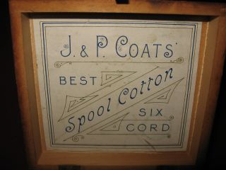 Antique Sewing Early 1900s Maple J & P Coats Spool Box Birds On Cover Design. photo