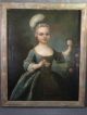 18thc Antique French Girl Portrait Young Child & Butterfly & Flower Oil Painting Primitives photo 1