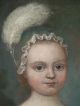 18thc Antique French Girl Portrait Young Child & Butterfly & Flower Oil Painting Primitives photo 2