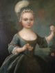 18thc Antique French Girl Portrait Young Child & Butterfly & Flower Oil Painting Primitives photo 5