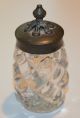 Very Rare Antique Salt Shaker With Pewter Lid Heavy Glass 1800 ' S Eapg Salt & Pepper Shakers photo 2