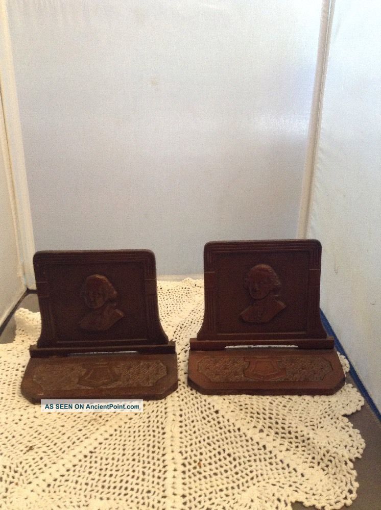 Antique American Cjo Judd George Washington President Cast Iron Statue Bookends Metalware photo