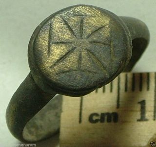 Ancient Roman Archers Sun God Sol Invicto Snowflake Cross Ring Artifact photo