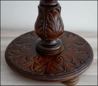 Barley Twist Vintage Carved Dark Oak Pedestal Display Table Plant Stand photo