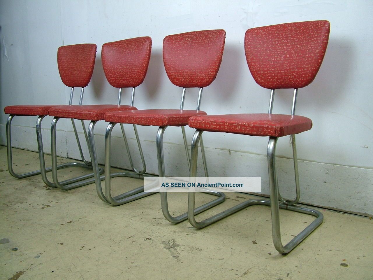 4 1950 ' S Diner Soda Shop Kitchen Chairs Chrome Vinyl Mid Century Red 1900-1950 photo