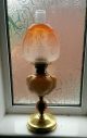 Victorian Acid Etched Deep Amber Orange Oil Lamp Beehive Shade Floral Stylised Lamps photo 9