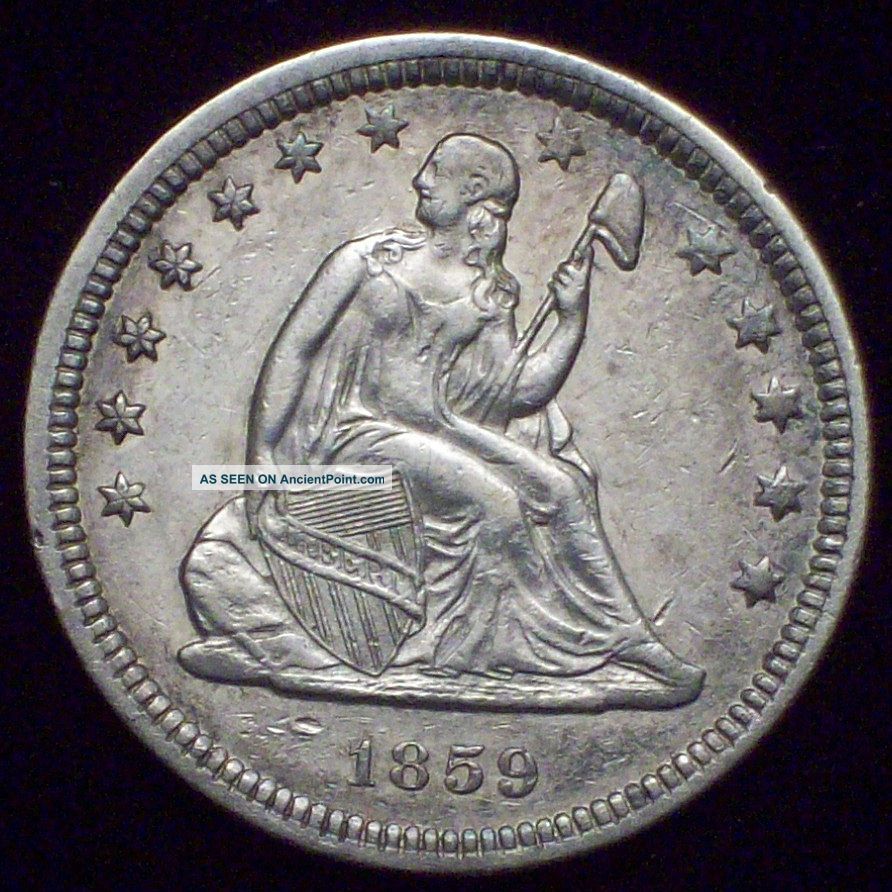 1859 Seated Quarter Dollar Silver - Xf,  /au Detailing Rare Authentic Coin The Americas photo