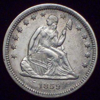 1859 Seated Quarter Dollar Silver - Xf,  /au Detailing Rare Authentic Coin photo