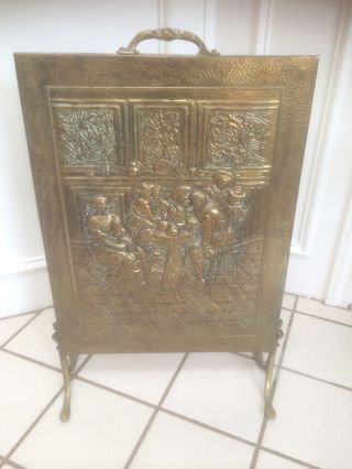Antique Vintage Victorian Embossed Footed Fire Screen Fireplace 
