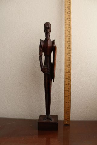 Very Old Hand Carved Wooden Statue.   Knight  With Sheild & Helmet photo