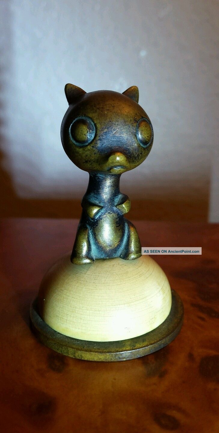 Estate Old Hagenauer Bronze Cat On A Plinth Bosse Baller Era Signed Austria Metalware photo