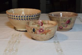 Trio Of Vintage Pottery Bowls,  