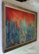 Vintage Abstract Mid Century Modern Cityscape Icebergs Oil Painting Framed Mid-Century Modernism photo 10
