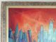 Vintage Abstract Mid Century Modern Cityscape Icebergs Oil Painting Framed Mid-Century Modernism photo 2