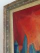 Vintage Abstract Mid Century Modern Cityscape Icebergs Oil Painting Framed Mid-Century Modernism photo 8