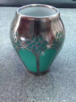 Antique Porcelain Deusch Silver 1000/1000 Art Nouveau Vase photo