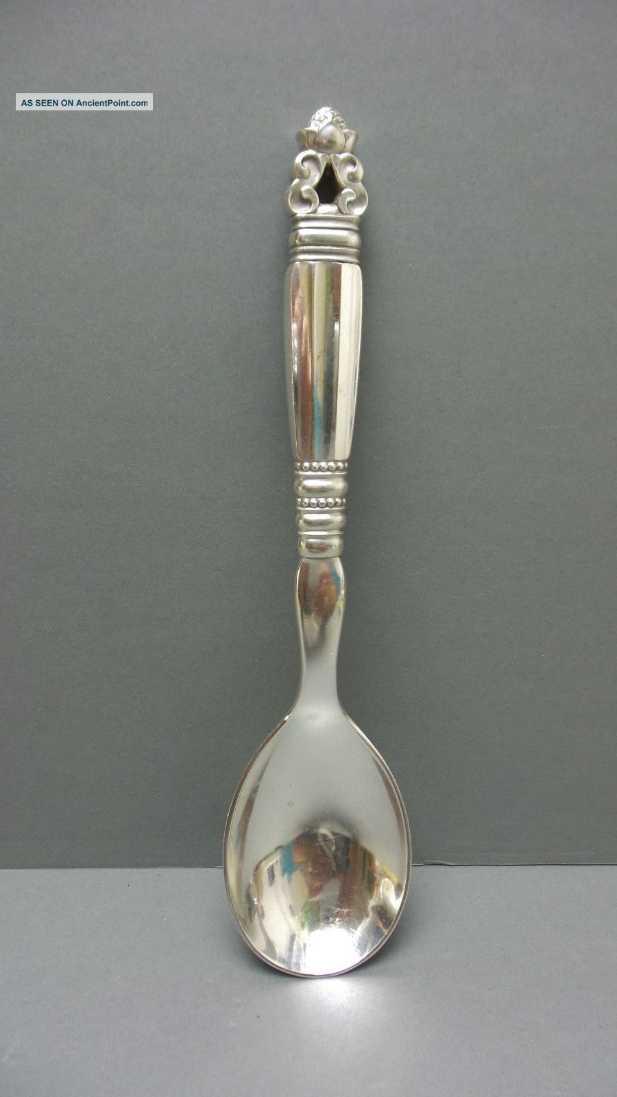 Estate Vintage Georg Jensen Denmark Acorn Sterling Silver Serving Spoon 81 Grams Flatware & Silverware photo