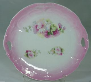 Vintage Porcelain Cut Out Handles Pink Embossed Cake Plate Floral photo