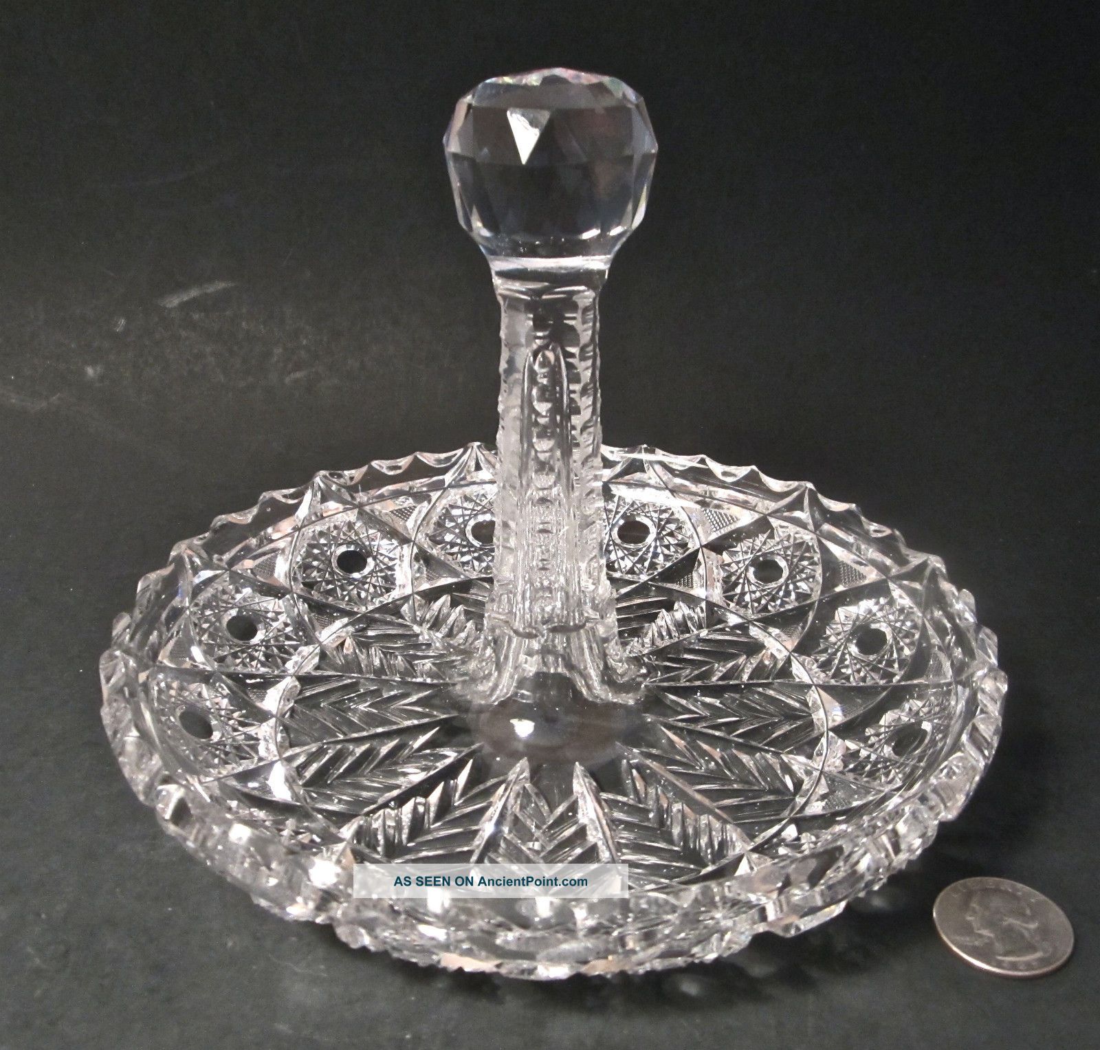 American Brilliant Rare Ohio Cut Glass Antique Fern Stick Dish Handled Bowl Abp Bowls photo